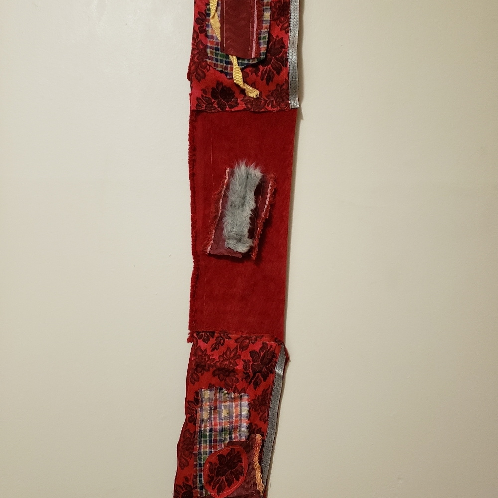 Handmade Patchwork Scarf Textile Collage Piece Corduroy Backed - Picture 14 of 16